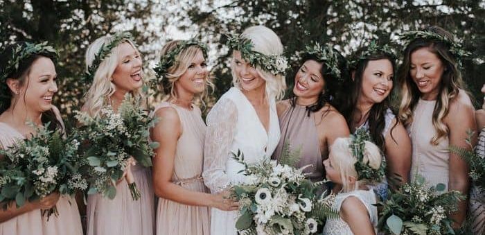 Bridal party with flower crowns and bouquets