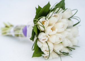 White and green bridal bouquet with white tulips
