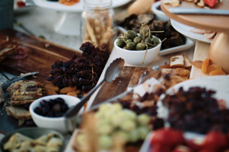 Assortment of food organised for guests on a grazing table