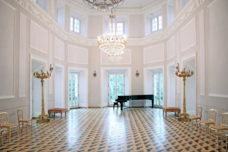 Sights of Warsaw. Nice interior in palace in Poland. Luxury ballroom.