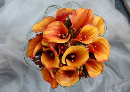 burnt orange calla lily wedding bouquet