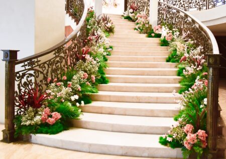 Stairway adorned with elegant florals