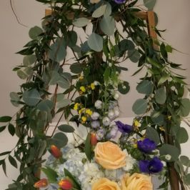 Floral centerpiece with eucalyptus