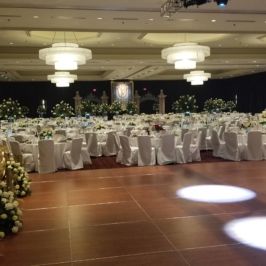 Wedding reception with white floral decor
