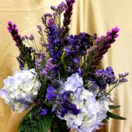 Blue and purple flower arrangement