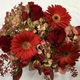 Closeup of red flower bouquet