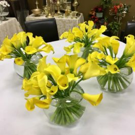 Bowl arrangements of yellow calla lilies