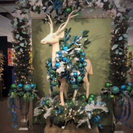 Blue & green themed corporate Christmas decor